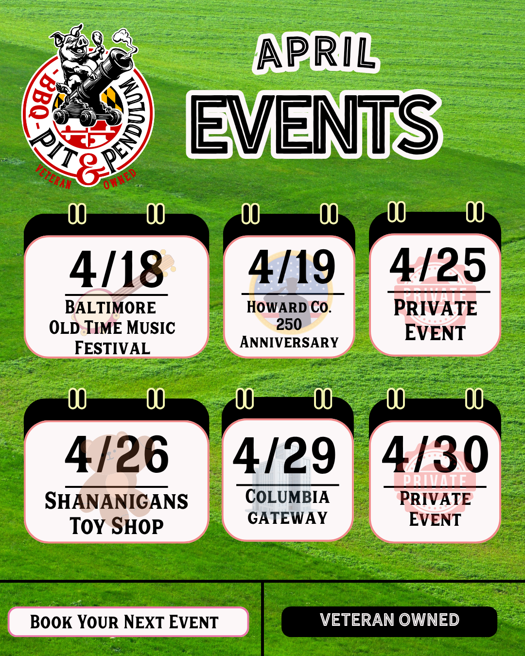 April 2026 Event Calendar: Old Time Music Fest & Shananigans BBQ | Pit & Pendulum BBQ